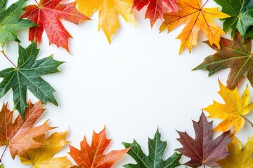 Fototapeta premium Autumn Maple Leaves Flat Lay White Background created with Generative AI