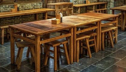 Close-Up of Wooden Dining Furniture in Traditional Chinese Setting