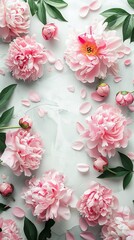 Blank invitation or greeting card mockup with fresh pink peony flowers