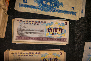 Close-Up of Vintage Chinese Banknotes from Historical Collection