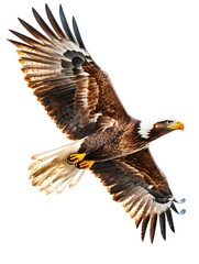Obraz premium Majestic Eagle Soaring Gracefully Through the Pristine Sky with Outstretched Wings and Keen Eyes