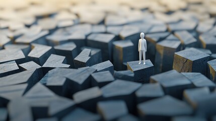 Fototapeta premium Individual standing resolute in a chaotic scene, poised with kindness and clear boundaries, inner peace amidst turmoil, 3D illustration