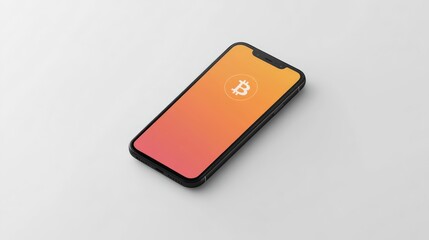 Fototapeta premium Crypto wallet app on phone, clean lines, minimal flat design illustration on white background, copy space for stock photo with minimal concept, No logo, No Trademark, No text