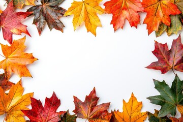 Autumn Maple Leaves Flat Lay White Background created with Generative AI