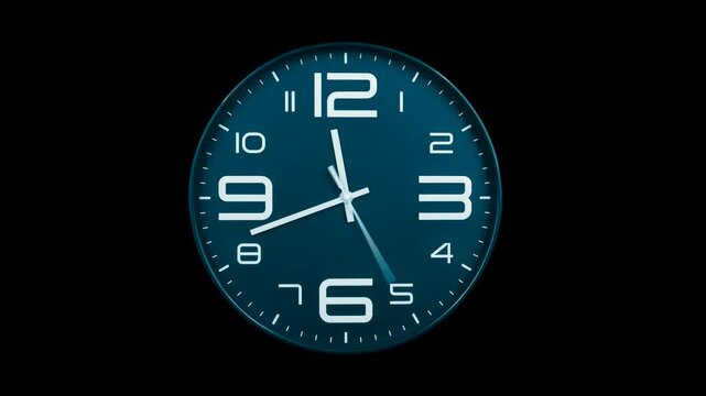 Fast Spinning Clock Hands Timelapse: Time Passing Quickly on a Blue Neon Clock Face. Timelapse of a blue neon clock with fast spinning hands, symbolizing the rapid passage of time