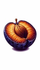 a single prune cut open, showing the pit and texture inside