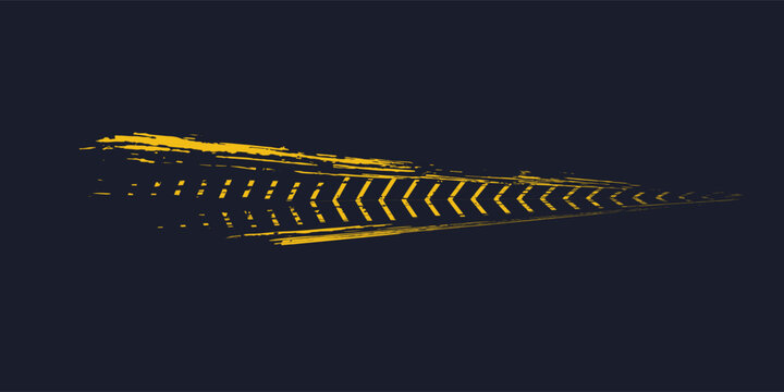 Tire trace track. Abstract wheels braking distances, tread silhouettes brushes. Isolated car or motorcycles vector trails.