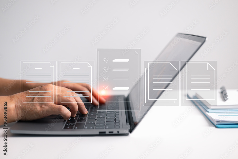 Wall mural document management in business involves securing information and files in cyberspace using advanced