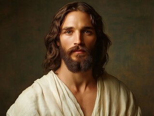 portrait of a handsome long-haired man with a beard in traditional tunic