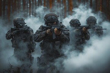 special forces soldier Currently performing duties in the forest, a smoky mission location