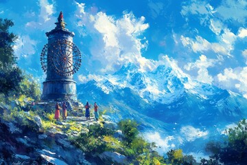 Tibetan Prayer Wheel Mountain Pilgrimage Buddhism Religion Spiritual Symbol