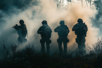 special forces soldier Currently performing duties in the forest, a smoky mission location