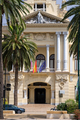 town hall in Malaga with palm trees