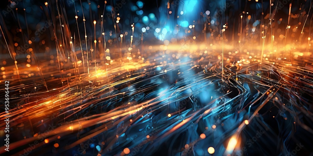 Poster A computer generated image of a field of lights with orange and blue colors