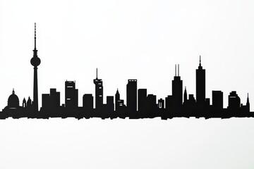 Obraz premium A silhouette of a city skyline featuring iconic buildings and a tower.