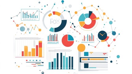 Naklejka premium Data Analysis on White Background: A Clean and Professional Visual Representation of Data Analysis Concepts, Featuring Charts, Graphs, and Analytical Elements on a Minimalistic White Background.