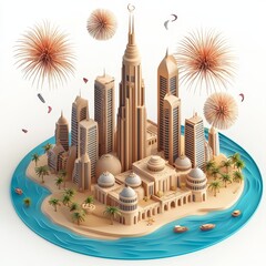 Isometric Illustration of 3d United Arab Emirates with firework in new year icon