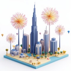 Isometric Illustration of 3d United Arab Emirates with firework in new year icon