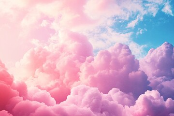 Fantasy sky with sugar cotton pink pastel clouds in a dreamy background. Generative Ai