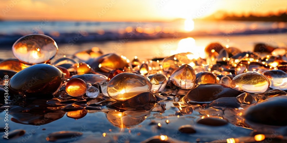 Aufkleber a beach scene with a large number of small, clear