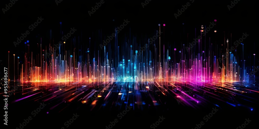 Poster a colorful cityscape with a lot of lights and a lot of lines