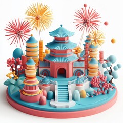 Isometric Illustration of 3d Vietnam with firework in new year icon