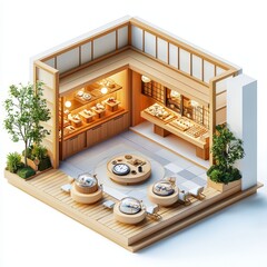 Isometric Illustration of 3d watch shop interior