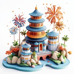 Isometric Illustration of 3d Vietnam with firework in new year icon