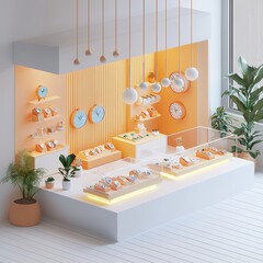 Isometric Illustration of 3d watch shop interior