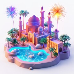 Isometric Illustration of 3d Yemen with firework in new year icon