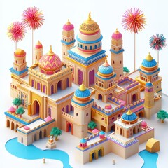Isometric Illustration of 3d Yemen with firework in new year icon