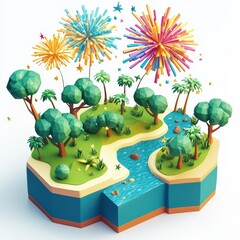 Isometric Illustration of 3d Zambia with firework in new year icon