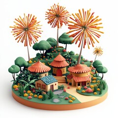 Isometric Illustration of 3d Zambia with firework in new year icon