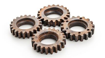 Top view of 3 metal gear isolated on white