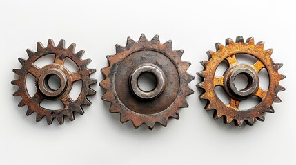 Top view of 3 metal gear isolated on white