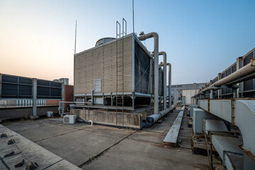 Industrial Rooftop HVAC System at Sunset