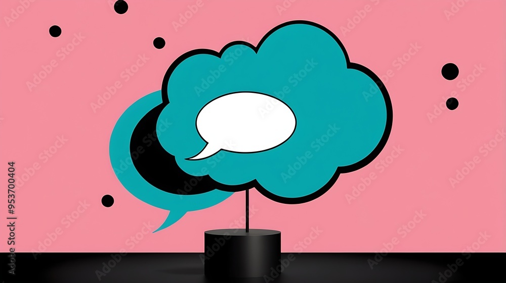 Poster large blank speech balloon in the center with a solid bright background and a subtle halftone textur