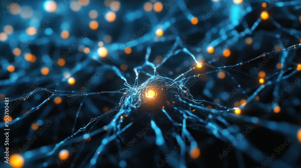 Poster abstract close-up of a neuron with glowing connections