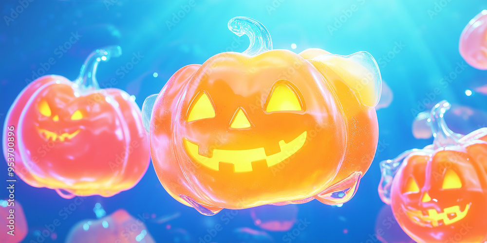 Wall mural Shiny Halloween pumpkin with abstract background design
