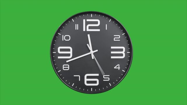 Fast Spinning Clock Hands Timelapse on Green Chroma Background: Time Passing Quickly. Timelapse of a clock with fast spinning hands on a green chroma background, perfect for easy keying