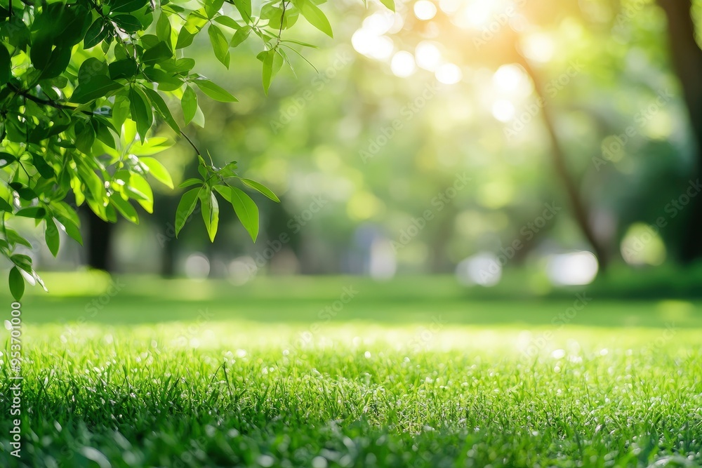 Wall mural city lawn view. green nature in spring eco garden. summer abstract blur background. with generative 