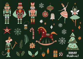  Nutcracker. Cute set. Magic vector illustration. 