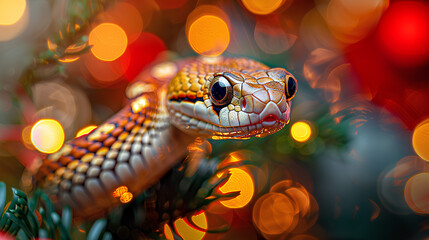 Fototapeta premium Portrait of a green snake. The conceptual year 2025, the year of the green snake.