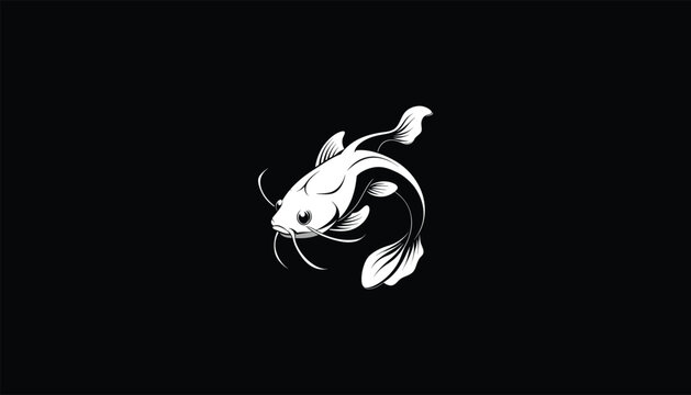 recommend clip art: Realistic Vector Catfish Design, Circular Graphic, White Outline, Black Background