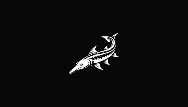 recommend clip art: Sturgeon Fish Design, Circular Graphic, White Outline, Black Background