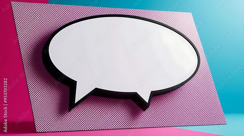 Poster large blank speech balloon in the center with a solid bright background and a subtle halftone textur