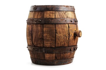 Fototapeta premium Wooden oak barrel isolated on white background.