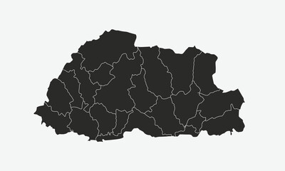 Bhutan map with regions isolated on white background. Map of Bhutan. Vector illustration