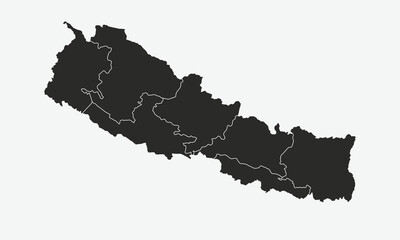 Nepal map with regions isolated on white background. Map of Nepal. Vector illustration