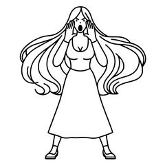 Woman with Long Hair Screaming in Shock.